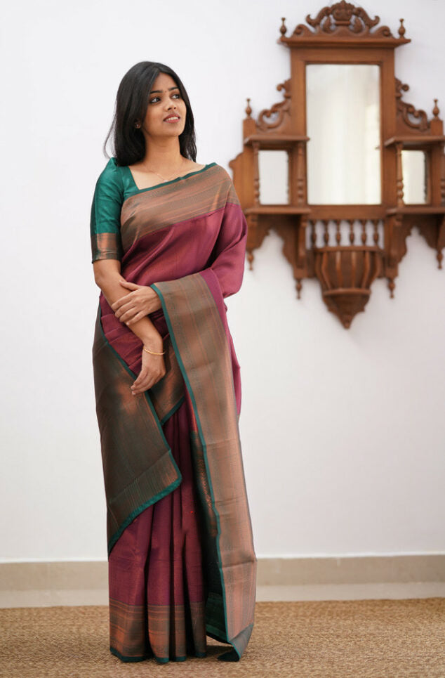 Scrumptious Maroon Soft Banarasi Silk Saree With Blouse Piece