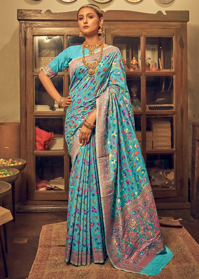 Admirable Firozi Cotton Silk Saree With Beleaguer Blouse Piece