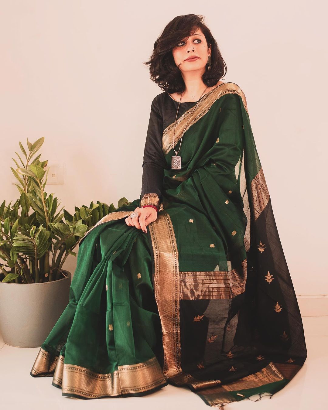 Prodigal Green Cotton Silk Saree With Symmetrical Blouse Piece