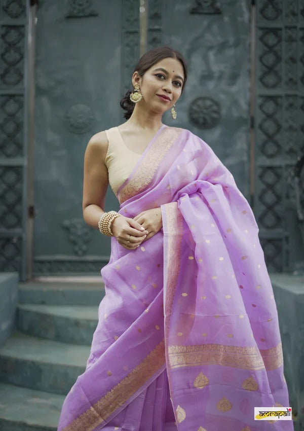 Gleaming Lavender Cotton Silk Saree With Nemesis Blouse Piece