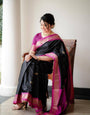 Enticing Black Soft Silk Saree With Blouse Piece