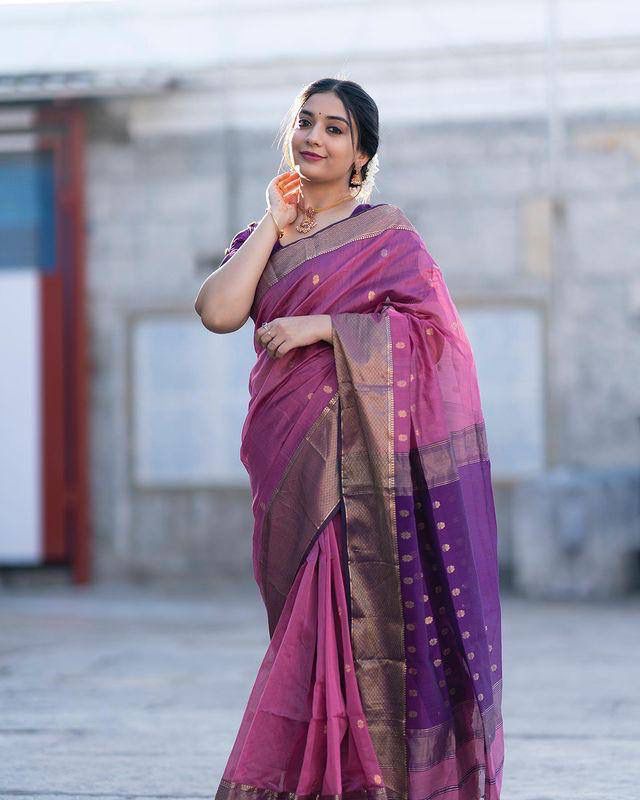 Eloquence Pink Cotton Silk Saree With Flaunt Blouse Piece