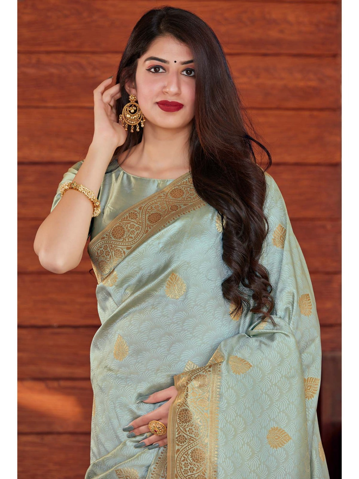 Most Flattering Grey Soft Banarasi Silk Saree With Prettiest Blouse Piece