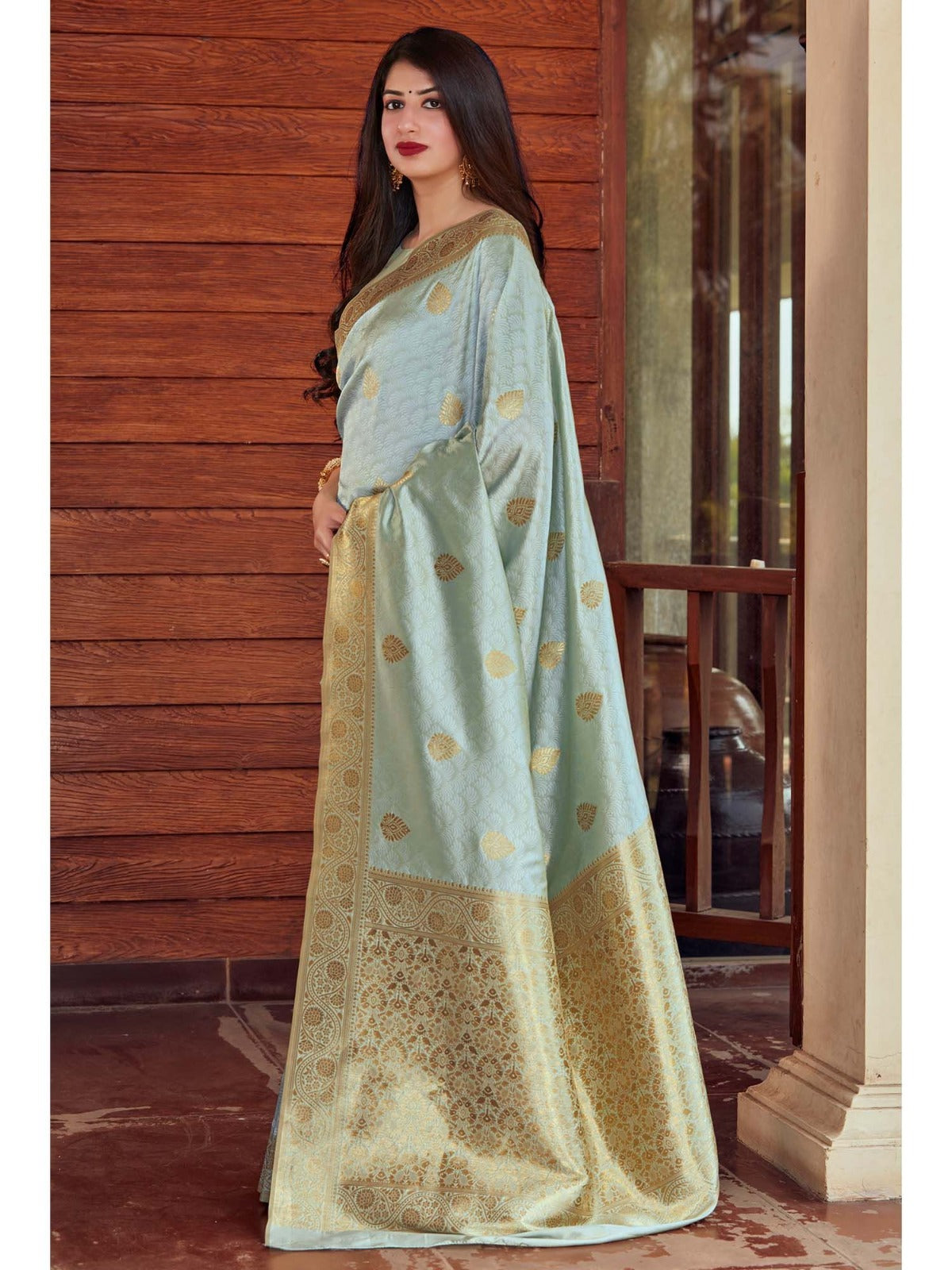 Most Flattering Grey Soft Banarasi Silk Saree With Prettiest Blouse Piece