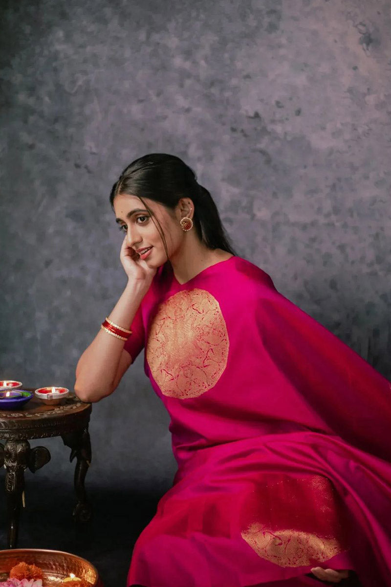 Demanding Pink Soft Silk Saree With Elaborate Blouse Piece