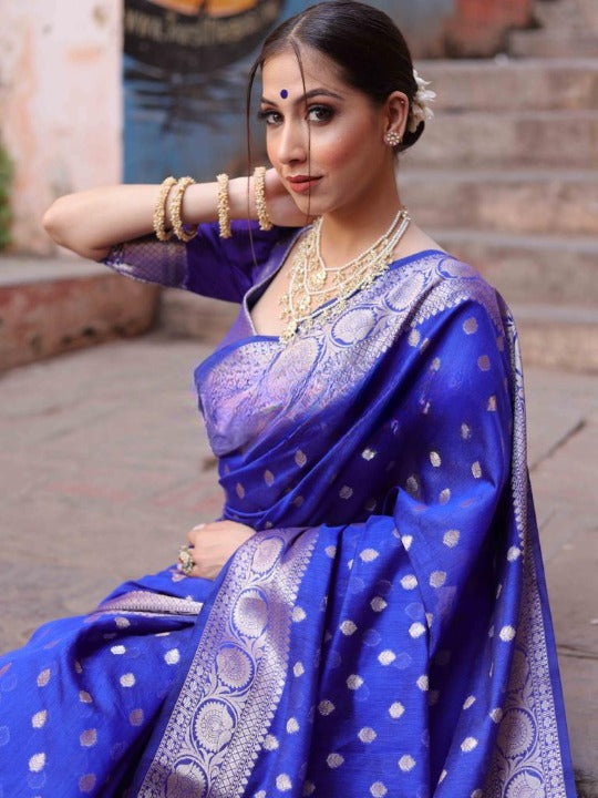 Opulent Blue Soft Silk Saree With Imbrication Blouse Piece