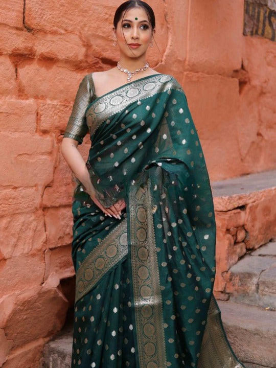 Lissome Green Soft Silk Saree With Majesty Blouse Piece