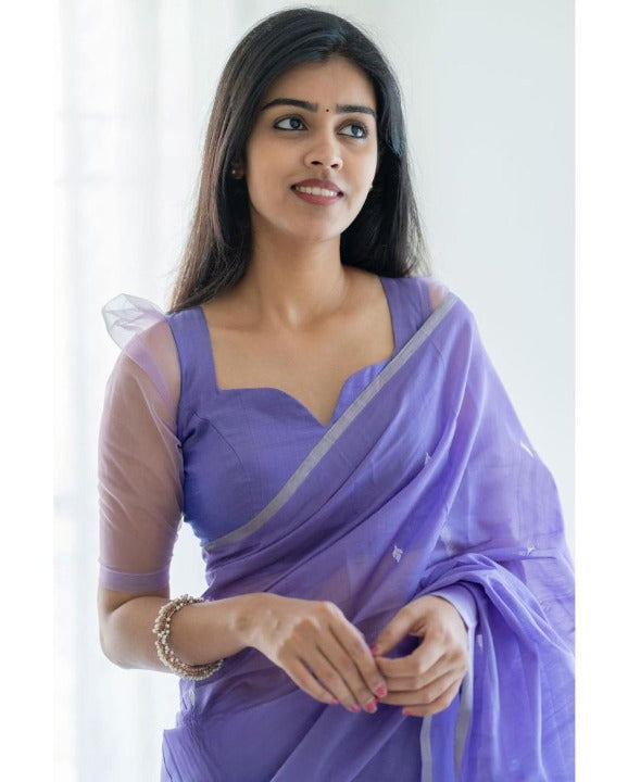 Capricious Lavender Cotton Silk Saree With Chatoyant Blouse Piece