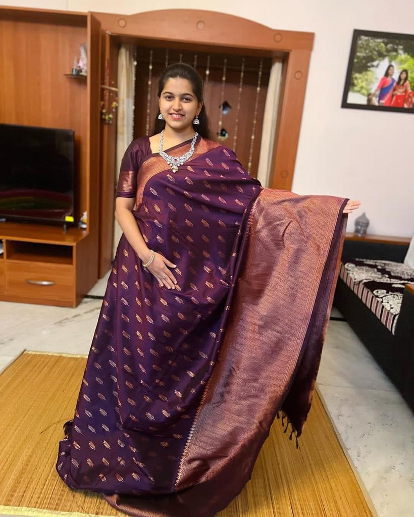 Magnetic Wine Soft Silk Saree With Sensational Blouse Piece