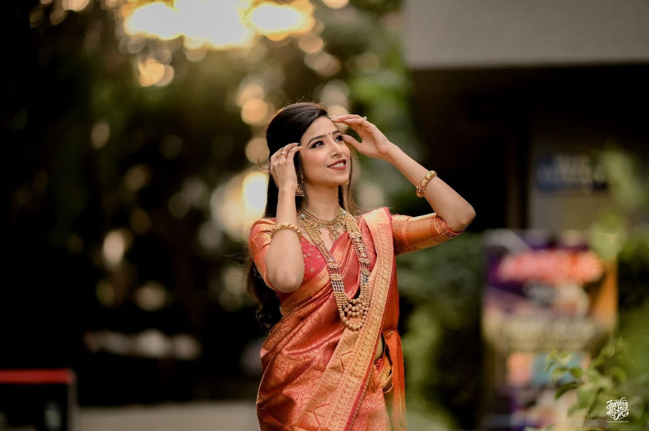 Efflorescence Maroon Soft Banarasi Silk Saree With Blouse Piece