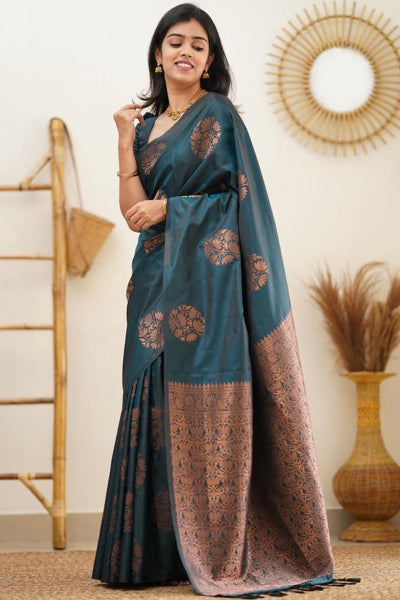 Captivating Rama Soft Silk Saree With Glittering Blouse Piece