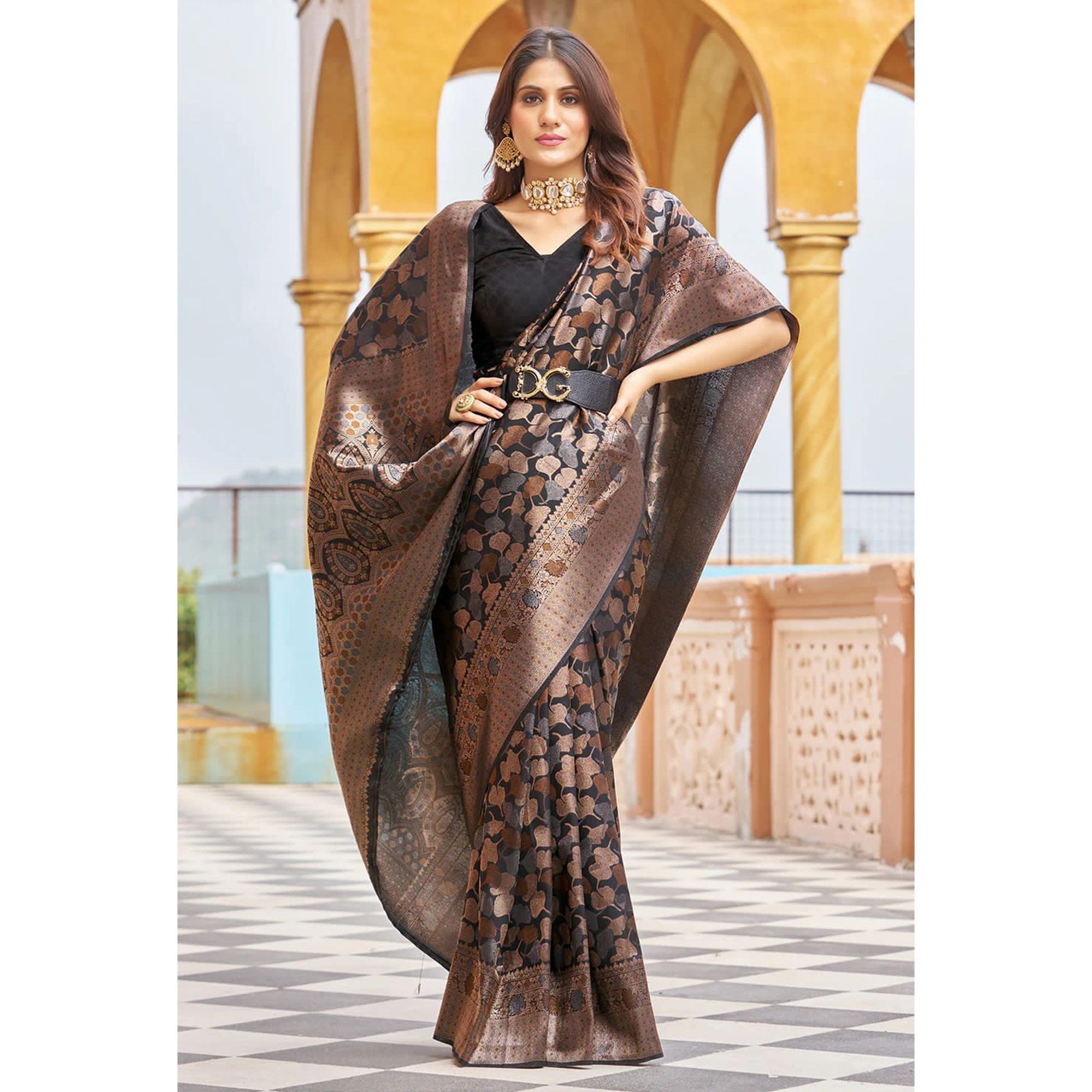 Precious Black Soft Silk Saree With Sizzling Blouse Piece