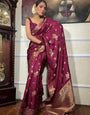 Gorgeous Wine Soft Silk Saree With Quintessential Blouse Piece