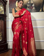 Elegant Red Soft Silk Saree With Flameboyant Blouse Piece