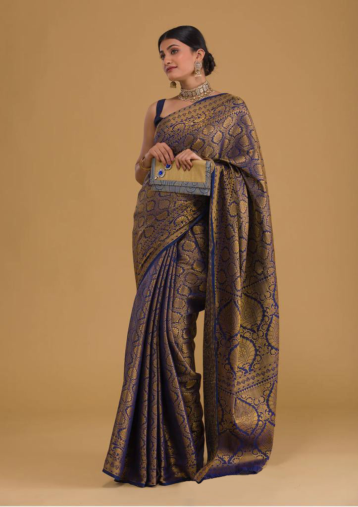 Unique Blue Soft Silk Saree With Amazing Blouse Piece