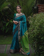 Gratifying Rama Cotton Silk Saree With Extraordinary Blouse Piece