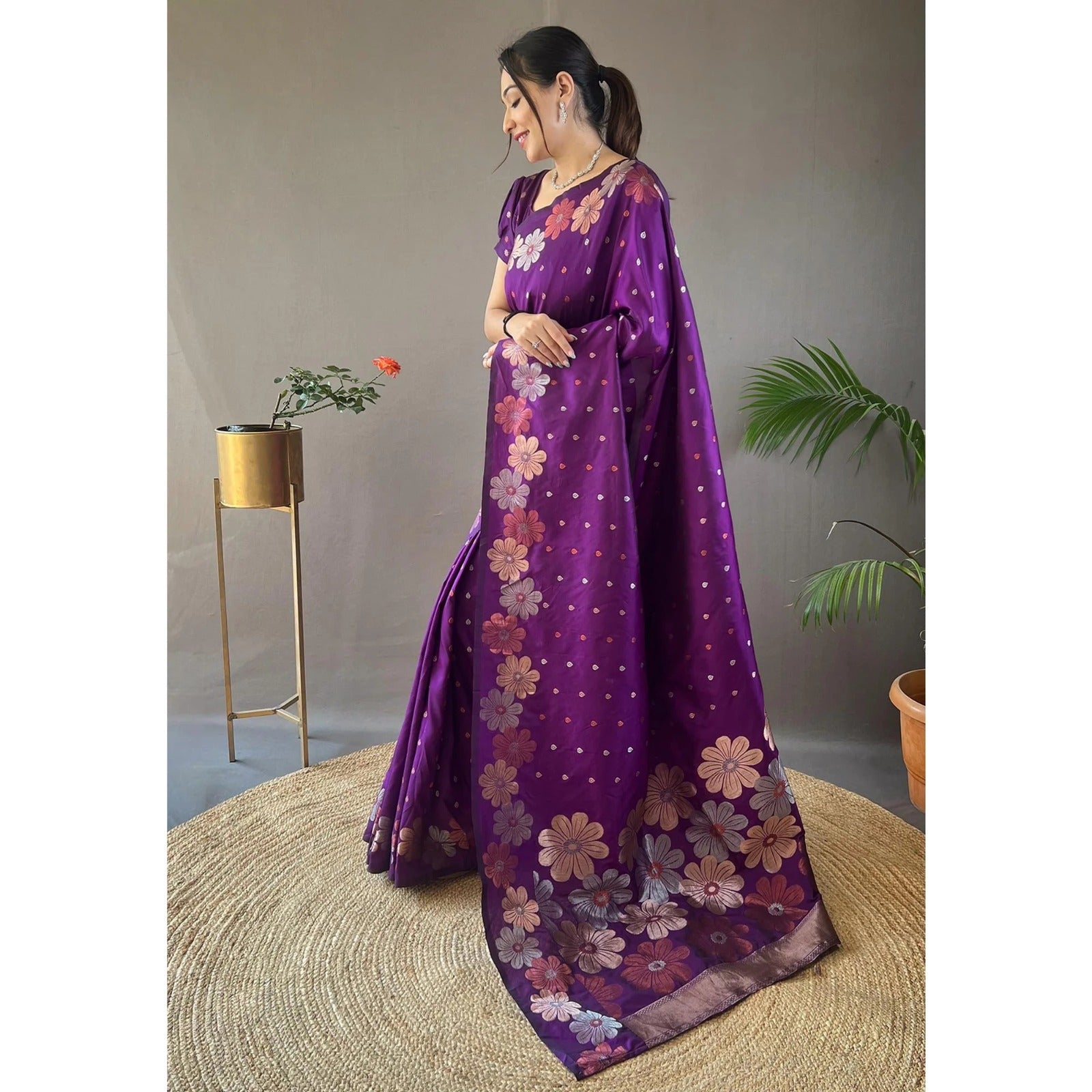 Ebullience Wine Soft Silk Saree With Fancifull Blouse Piece