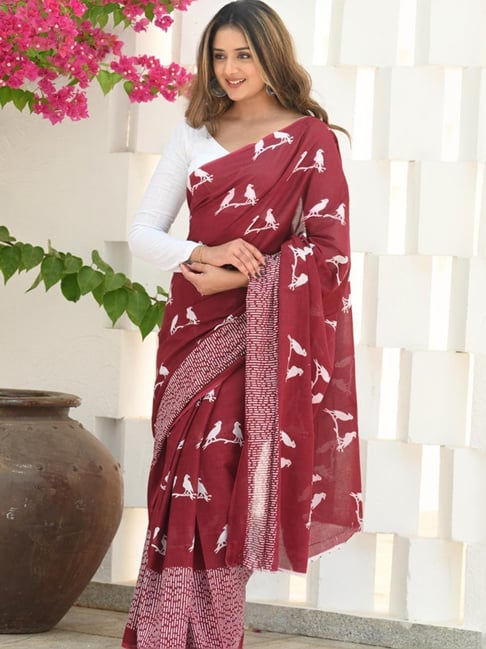 Excellent Maroon Cotton Silk Saree With Divine Blouse Piece