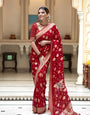 Prettiest Red Soft Silk Saree With Most Surreptitious Blouse Piece