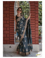 Capricious Black Cotton Silk Saree With Dalliance Blouse Piece