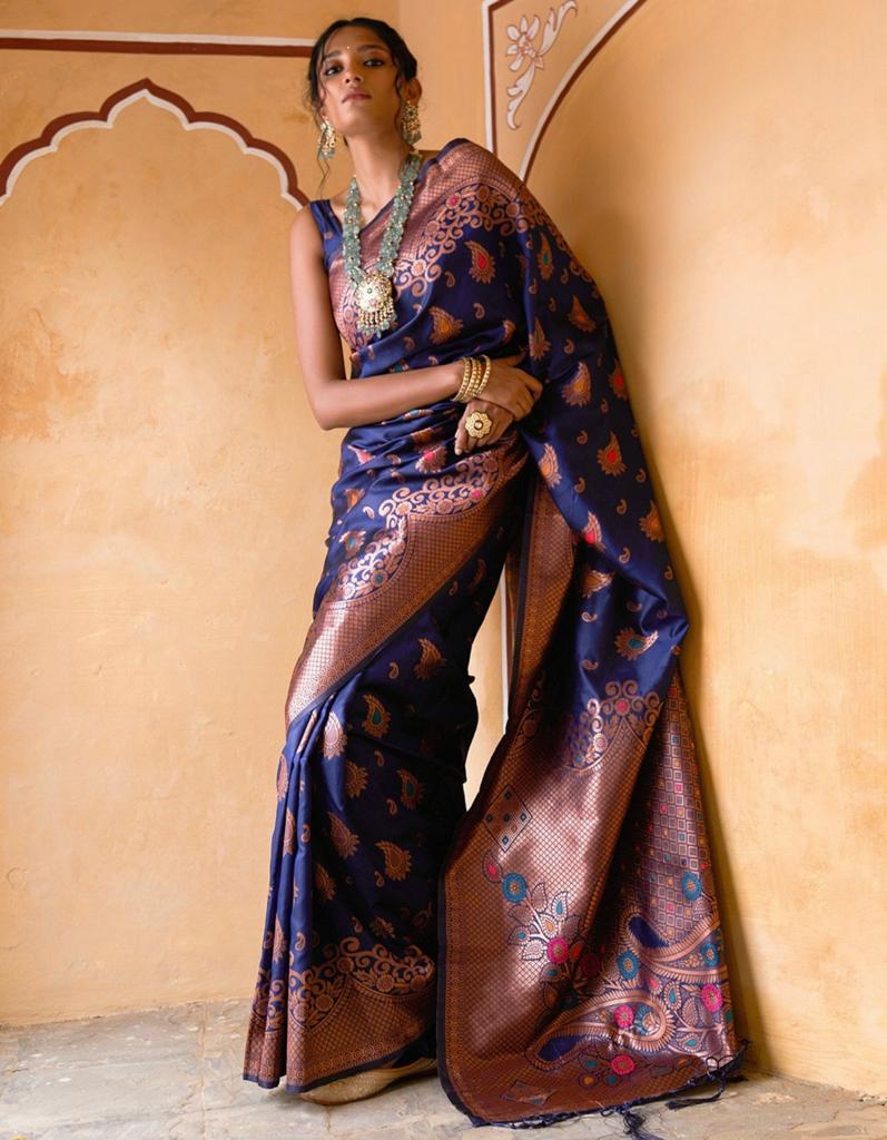 Ravishing Blue Soft Banarasi Silk Saree With Beleaguer Blouse Piece