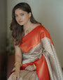 Delectable Beige Soft Silk Saree With Fantabulous Blouse Piece