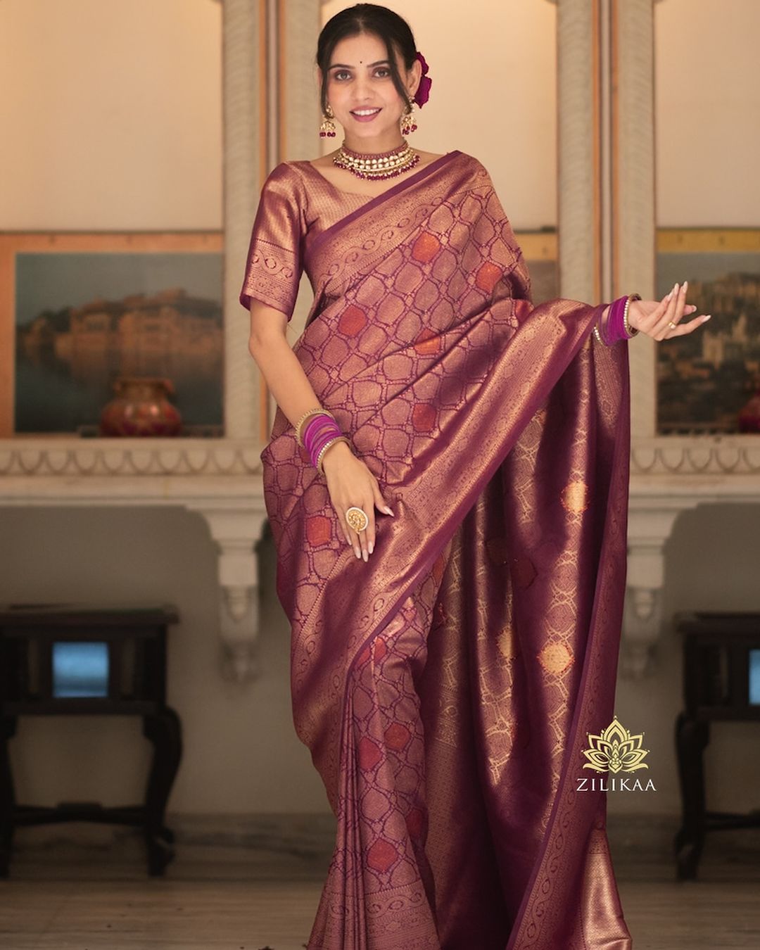 Ephemeral Wine Soft Silk Saree With Super extravagant Blouse Piece