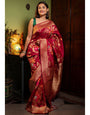 Jazzy Red Soft Banarasi Silk Saree With Improbable Blouse Piece