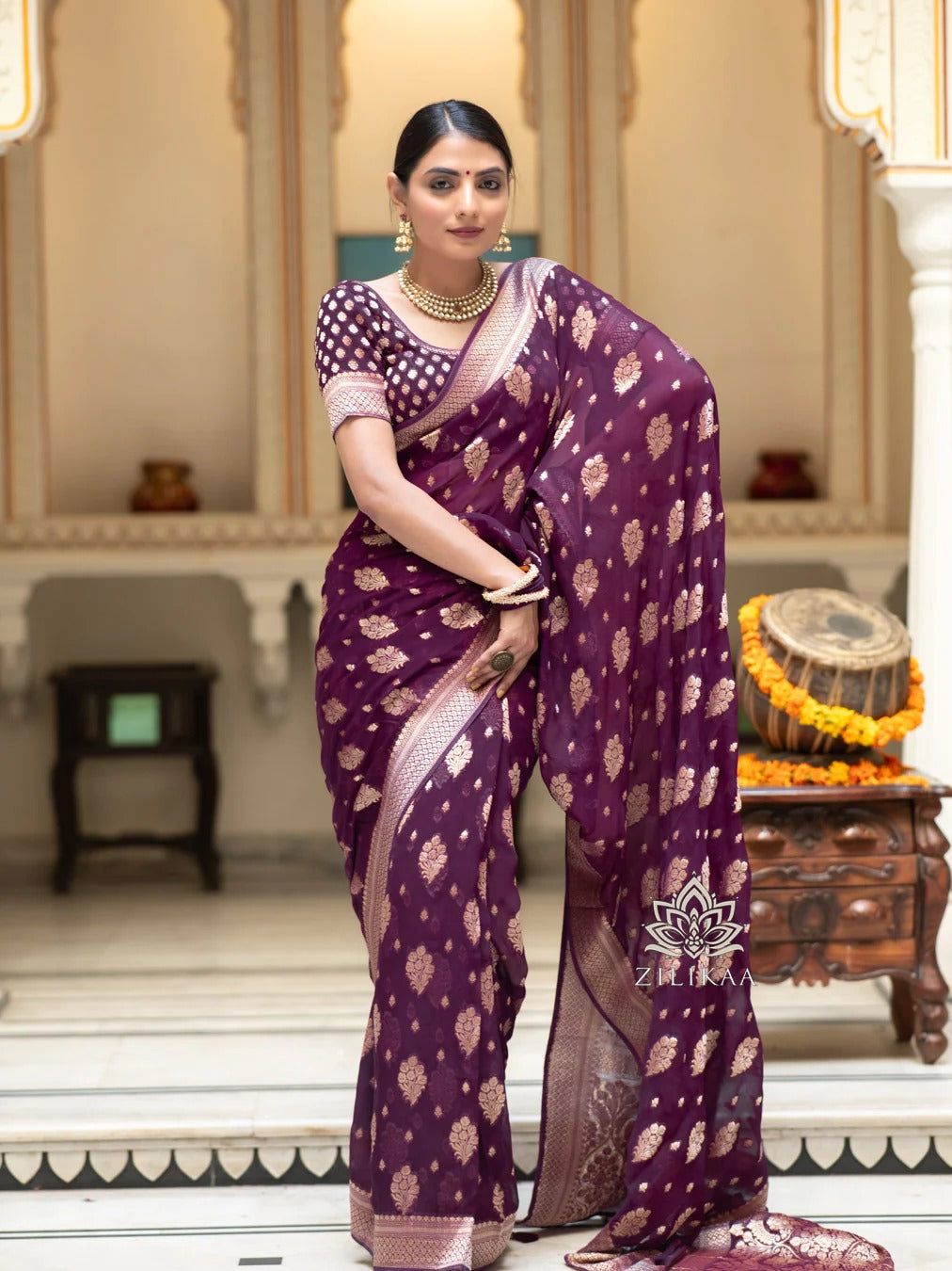 Smart Wine Soft Silk Saree With Most Vestigial Blouse Piece