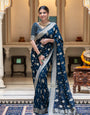 Stylish Rama Soft Silk Saree With Most Flattering Blouse Piece