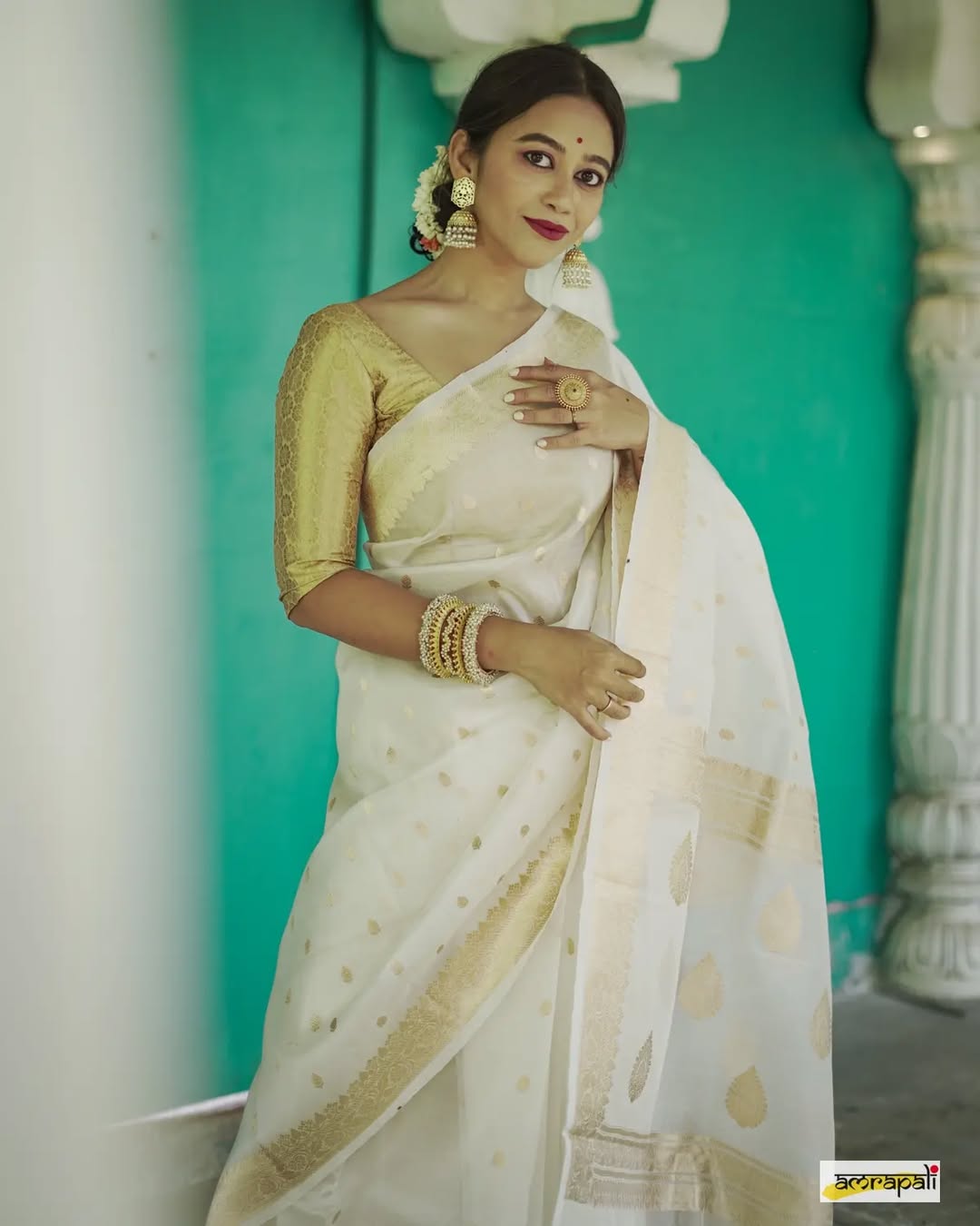 Ratatouille White Cotton Silk Saree With Traditional Blouse Piece