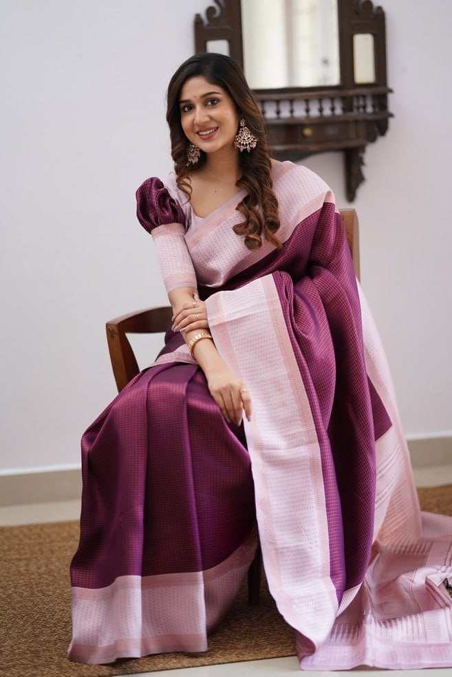 Palimpsest Purple Color Soft Banarasi Silk Saree With Artistic Blouse Piece