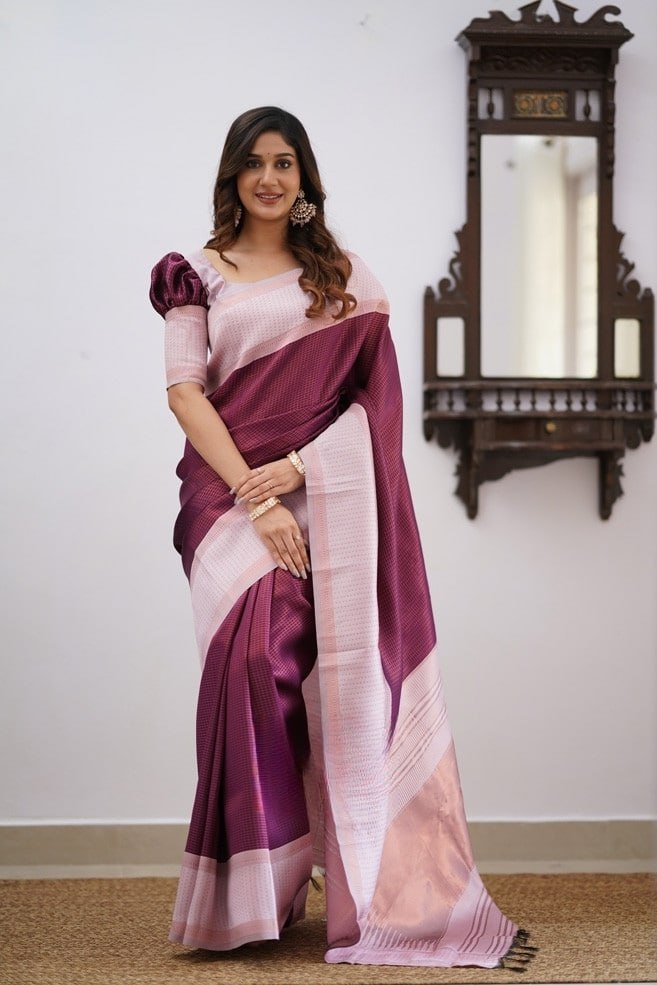 Palimpsest Purple Soft Banarasi Silk Saree With Artistic Blouse Piece