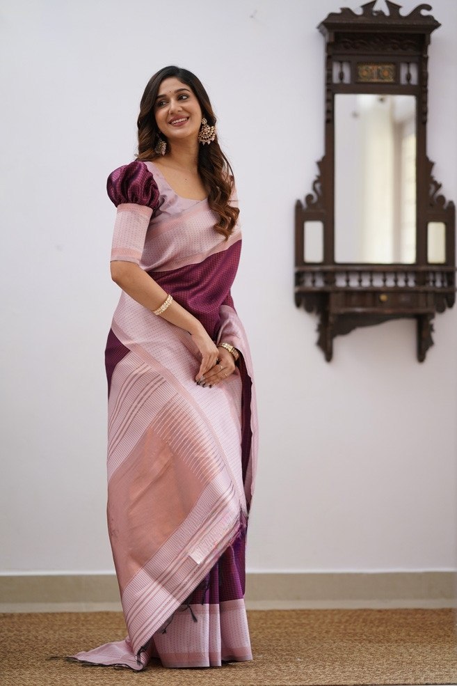 Palimpsest Purple Color Soft Banarasi Silk Saree With Artistic Blouse Piece