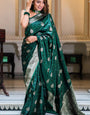 Flattering Green Soft Silk Saree With Gossamer Blouse Piece