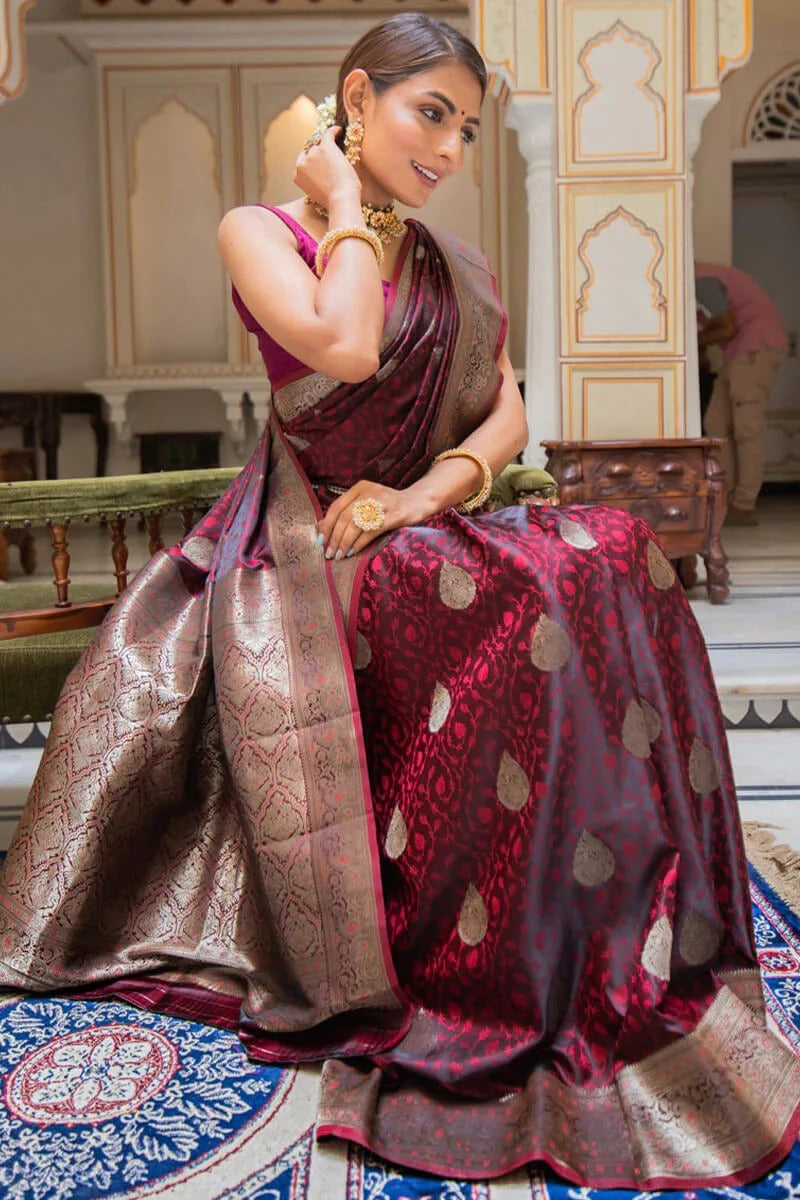 Breathtaking Maroon Soft Silk Saree With Comely Blouse Piece