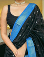 Ratatouille Black Soft Silk Saree With Scrumptious Blouse Piece