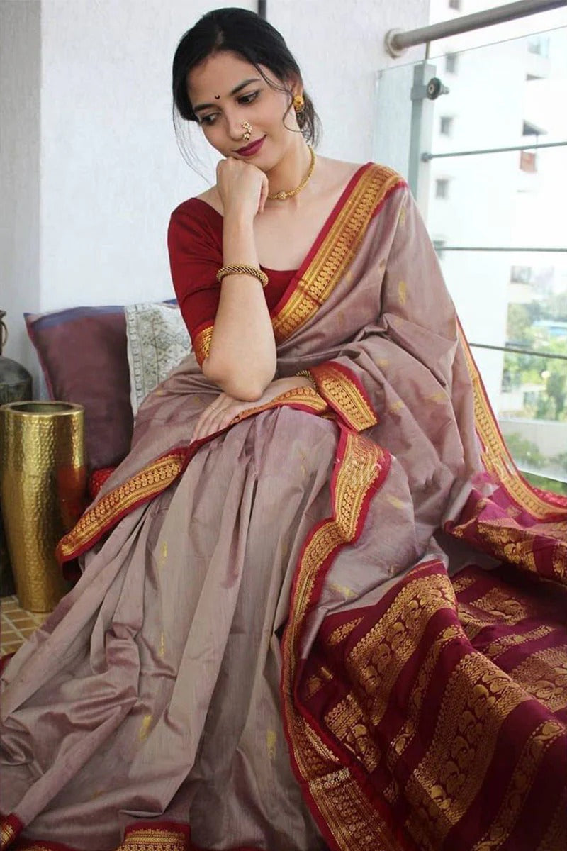 Magnific Grey Soft Silk Saree With Panoply Blouse Piece