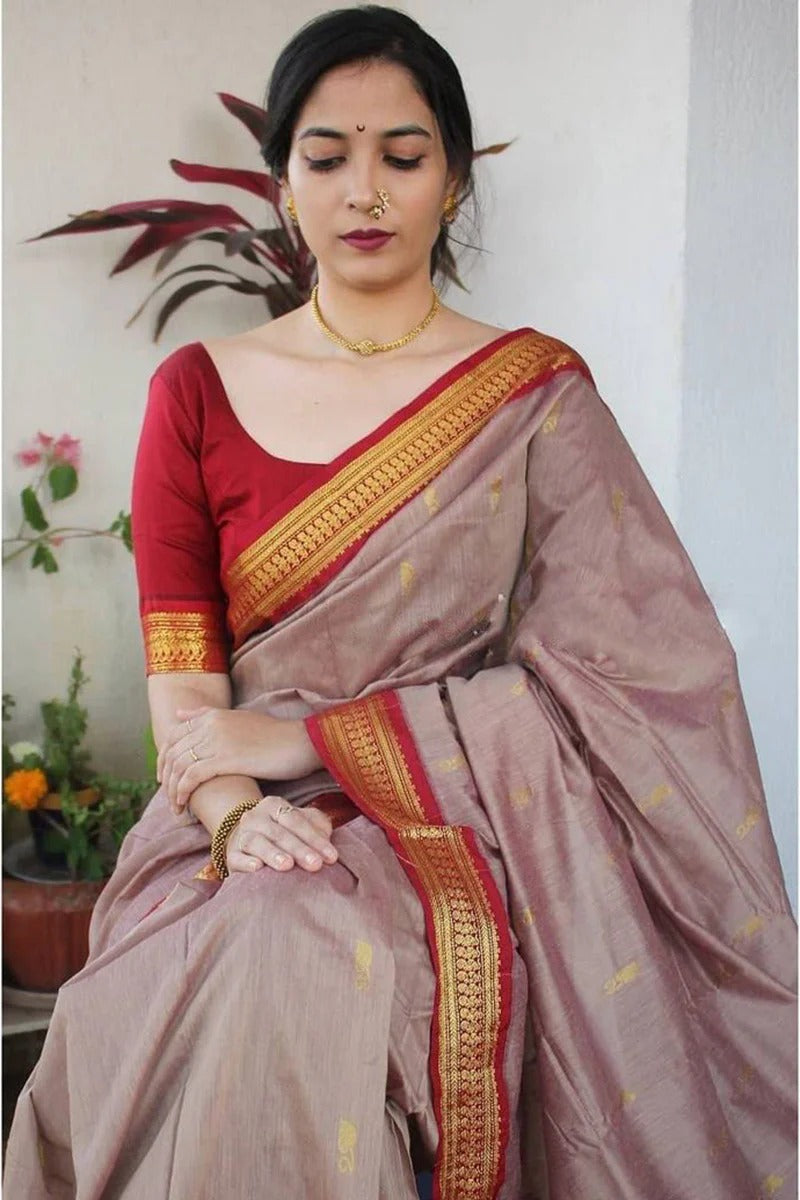 Magnific Grey Soft Silk Saree With Panoply Blouse Piece