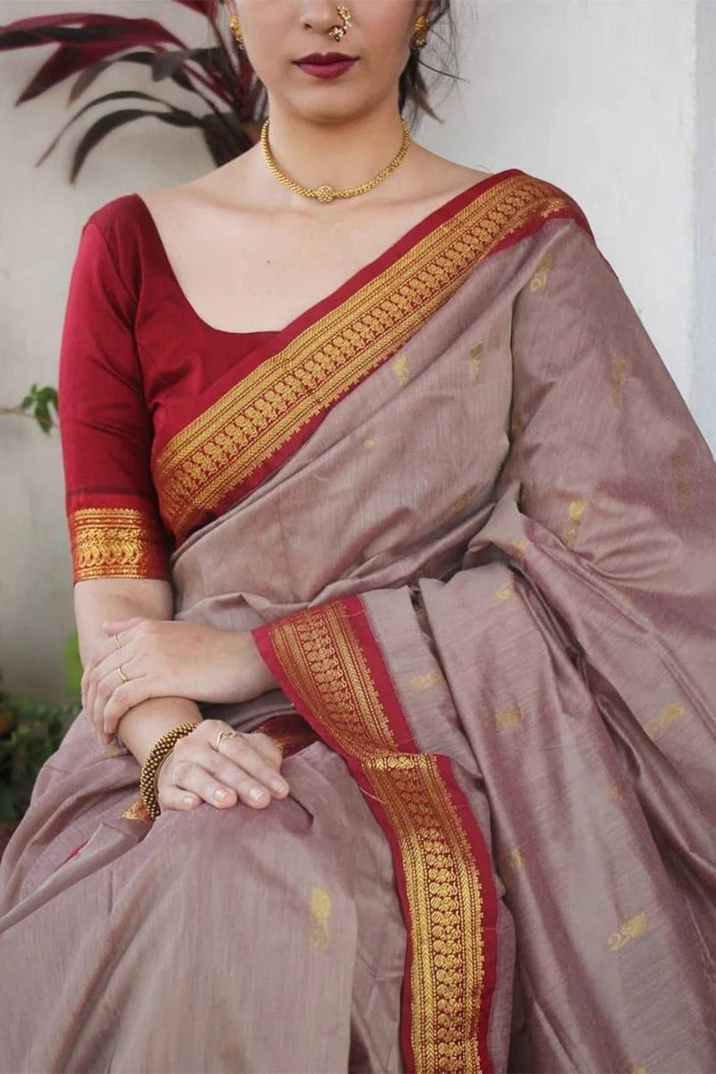 Magnific Grey Soft Silk Saree With Panoply Blouse Piece