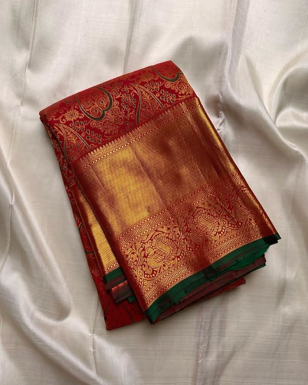 Captivating Red Soft Banarasi Silk Saree With Dazzling Blouse Piece