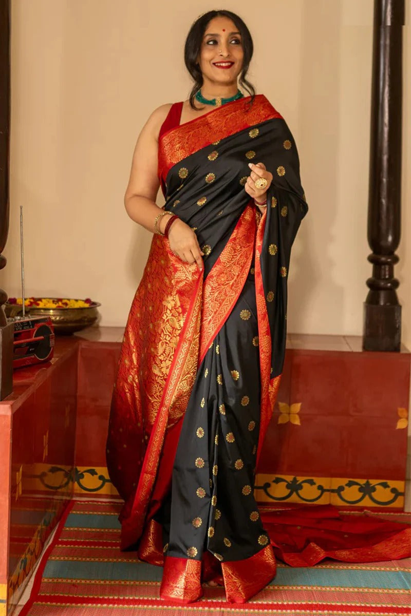 Radiant Black Soft Silk Saree With Scintilla Blouse Piece