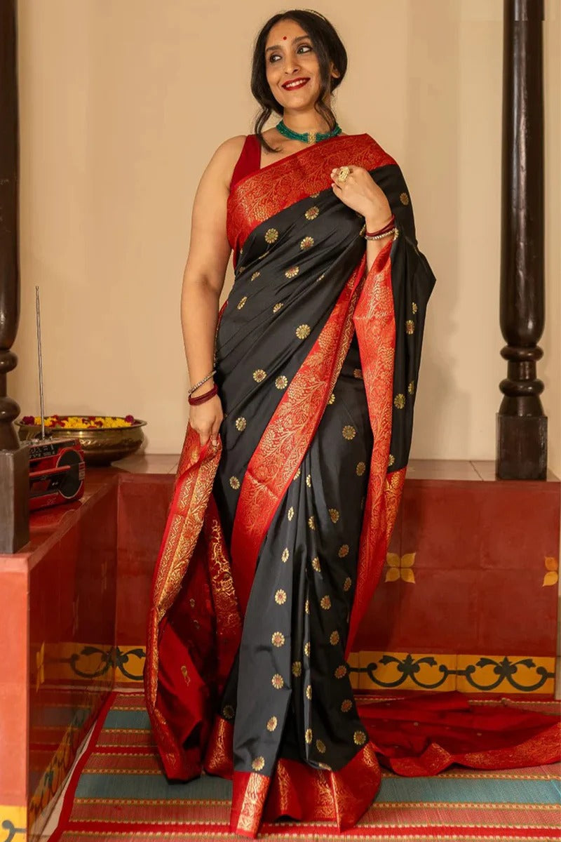 Radiant Black Soft Silk Saree With Scintilla Blouse Piece