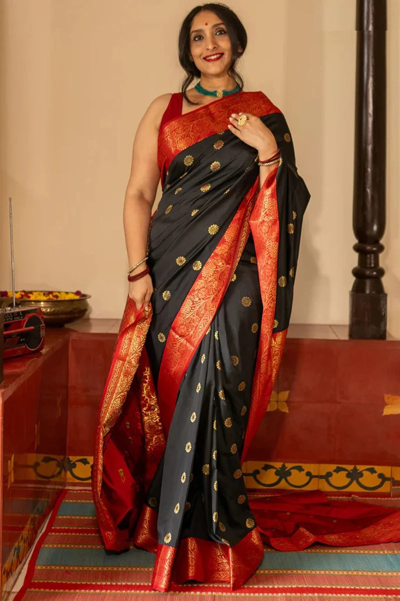 Radiant Black Soft Silk Saree With Scintilla Blouse Piece