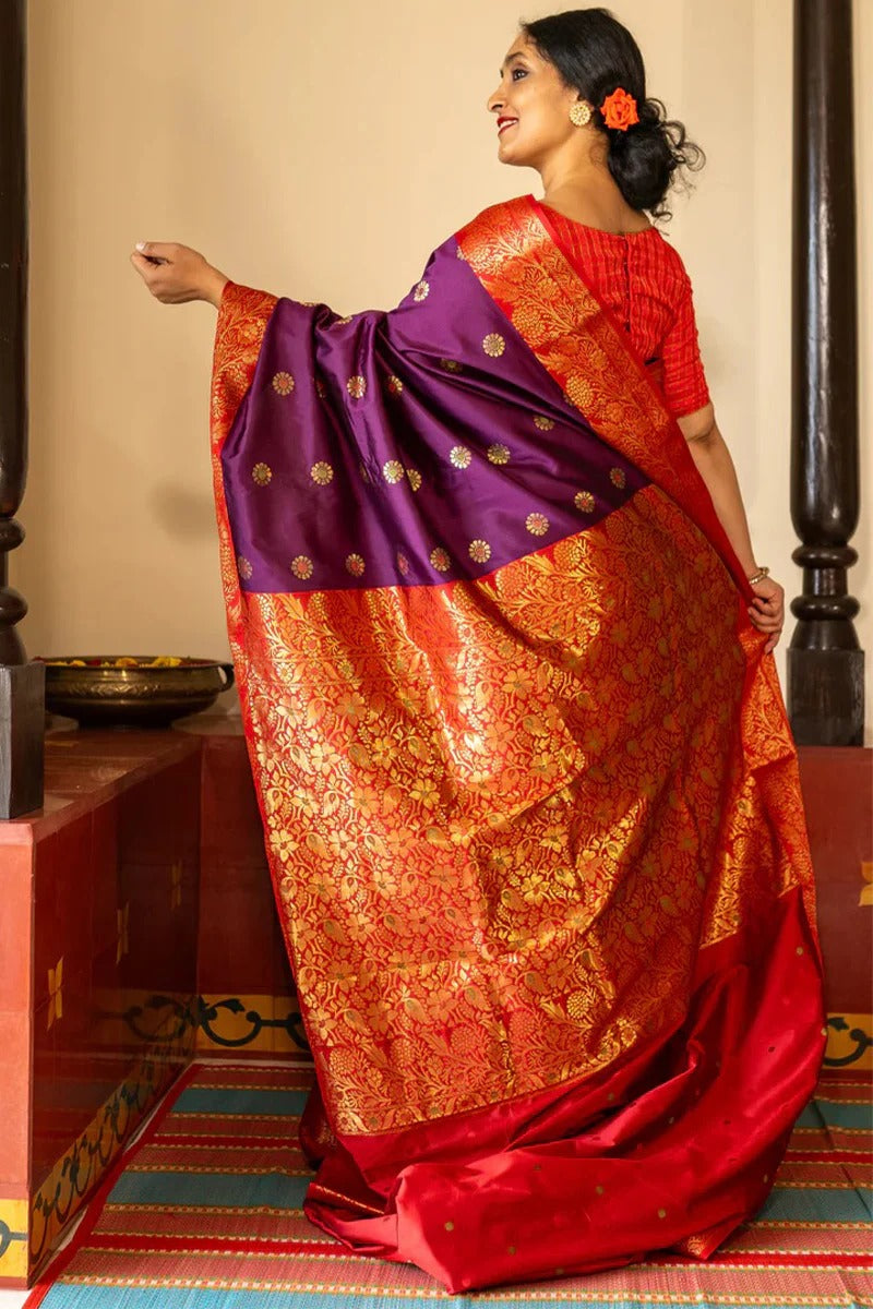 Magnetic Purple Soft Silk Saree With Palimpsest Blouse Piece