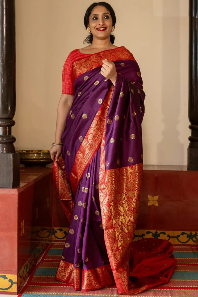 Magnetic Purple Soft Silk Saree With Palimpsest Blouse Piece