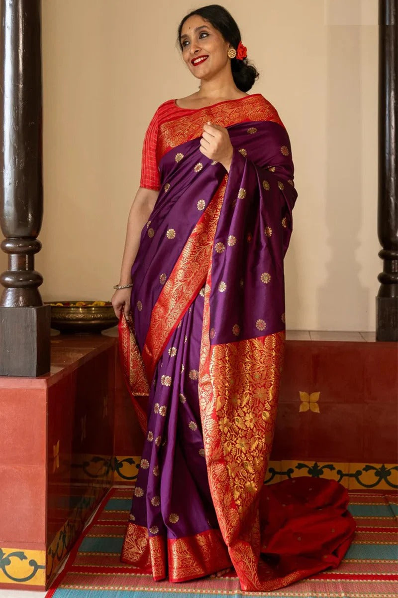 Magnetic Purple Soft Silk Saree With Palimpsest Blouse Piece