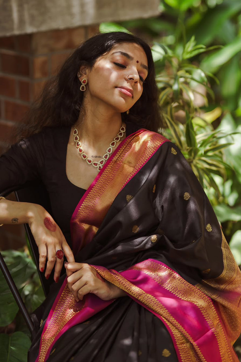 Vestigial Black Soft Silk Saree With Evocative Blouse Piece