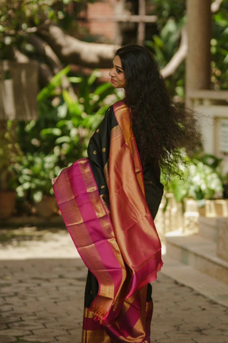 Vestigial Black Soft Silk Saree With Evocative Blouse Piece