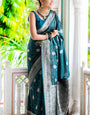 Demure Rama Soft Silk Saree With Elision Blouse Piece